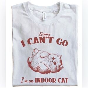 Indoor Cat Graphic T-Shirt - Cream and Red